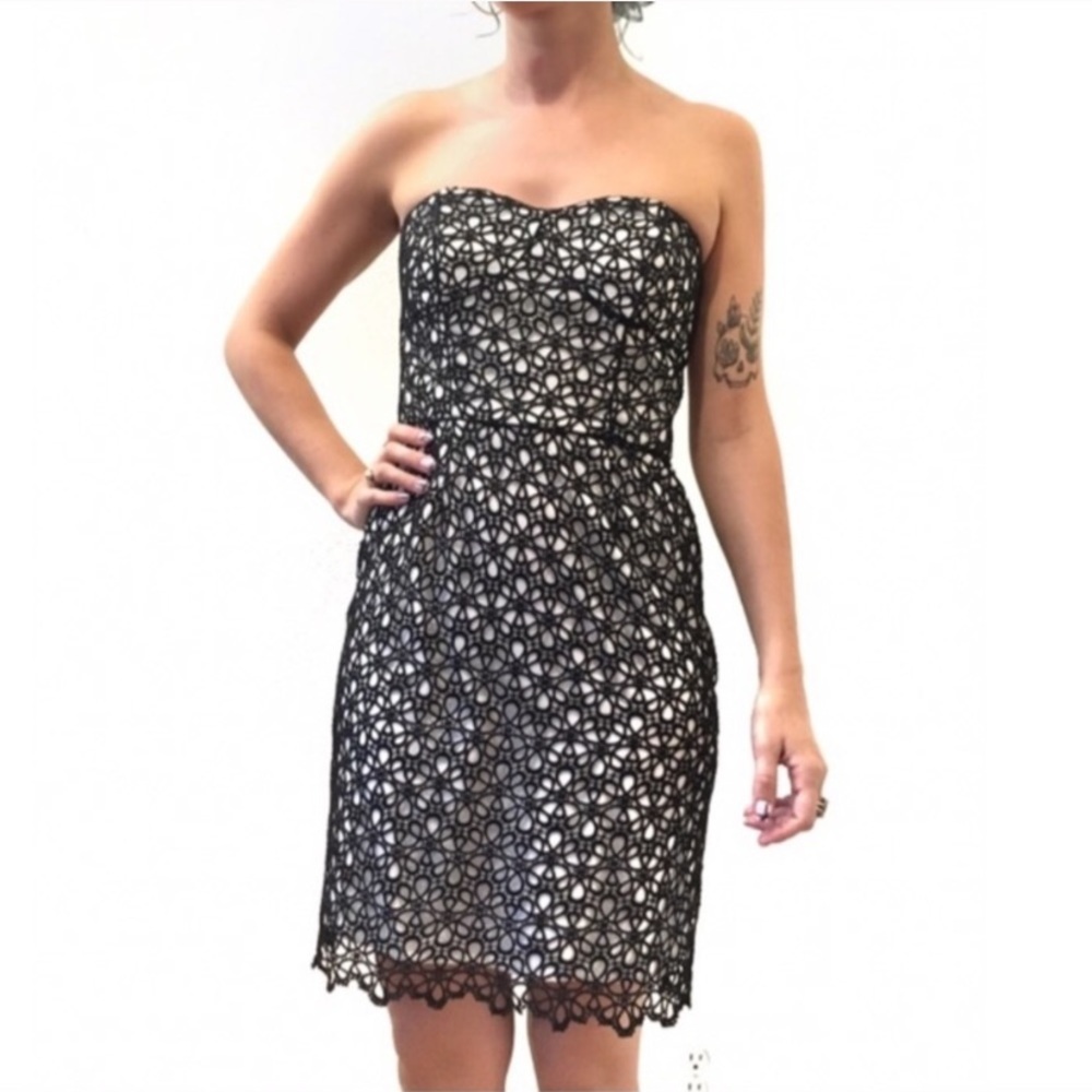 Cynthia Steffe Black Lace Strapless Dress Sweetheart Bustier Mini Cocktail 6